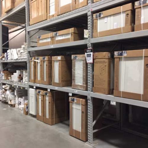 Cabinets on warehouse racks